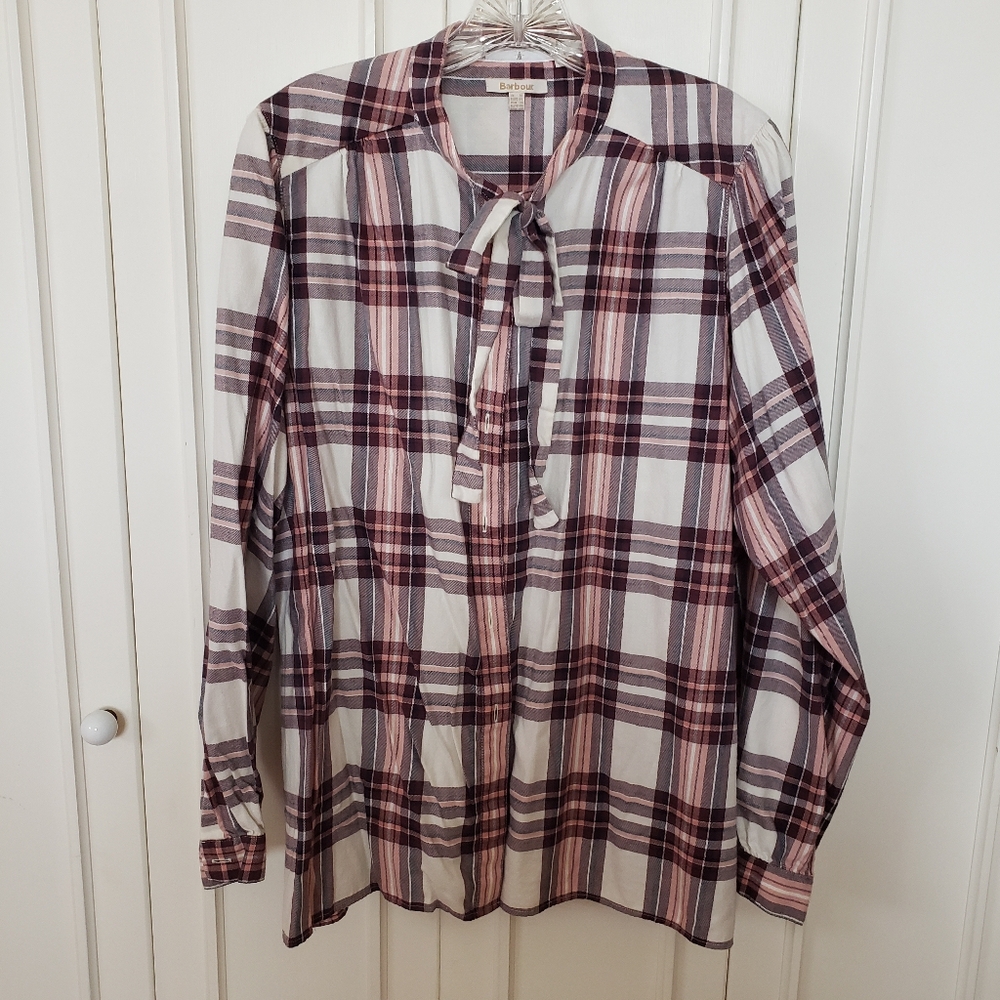 Barbour Plaid Flannel Bow Tie Blouse